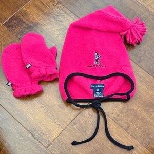 Vintage Ralph Lauren Polo Bear Kids Fleece Hat and Mittens Set